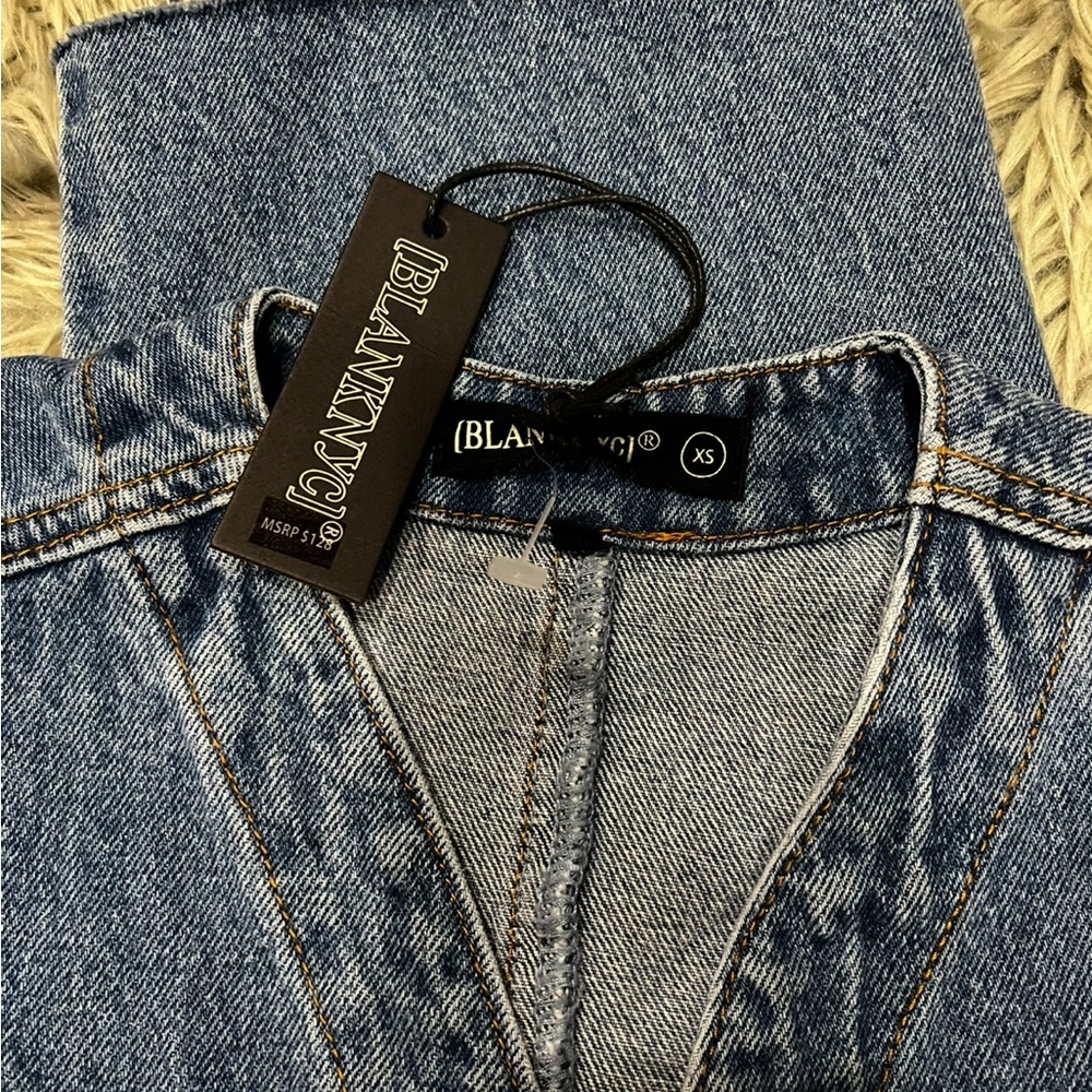 NWT BLANK NYC Distressed Cropped Denim Belted Jumpsuit - Picture 6 of 7